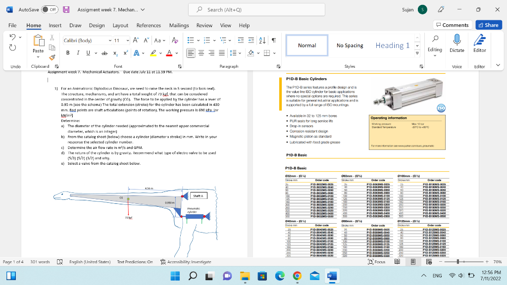 W Autosave Off H Assigment Week 7 Mechan V File Home Insert Draw Design Layout References 5 2 X Undo Page 1 Of 4 1