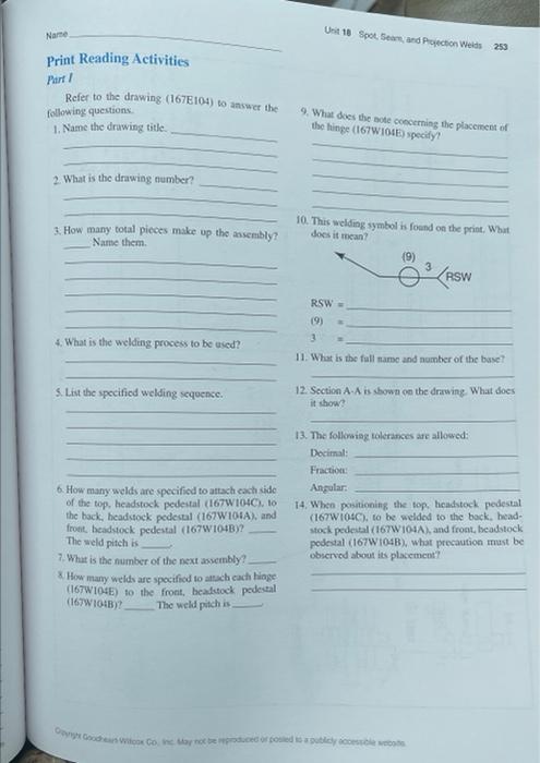 Name Print Reading Activities Part 1 Refer To The Drawing 167e104 To Answer The Following Questions 1 Name The Drawi 1