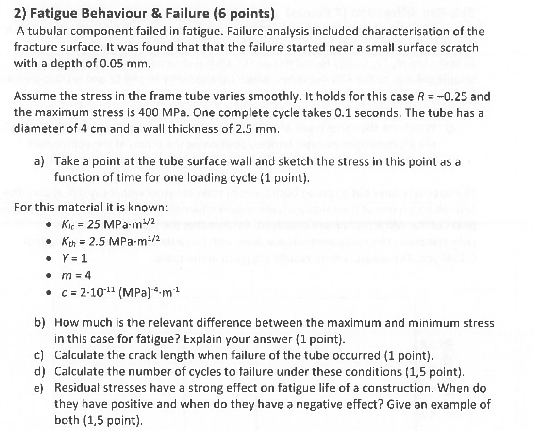 2 Fatigue Behaviour Failure 6 Points A Tubular Component Failed In Fatigue Failure Analysis Included Characterisat 1