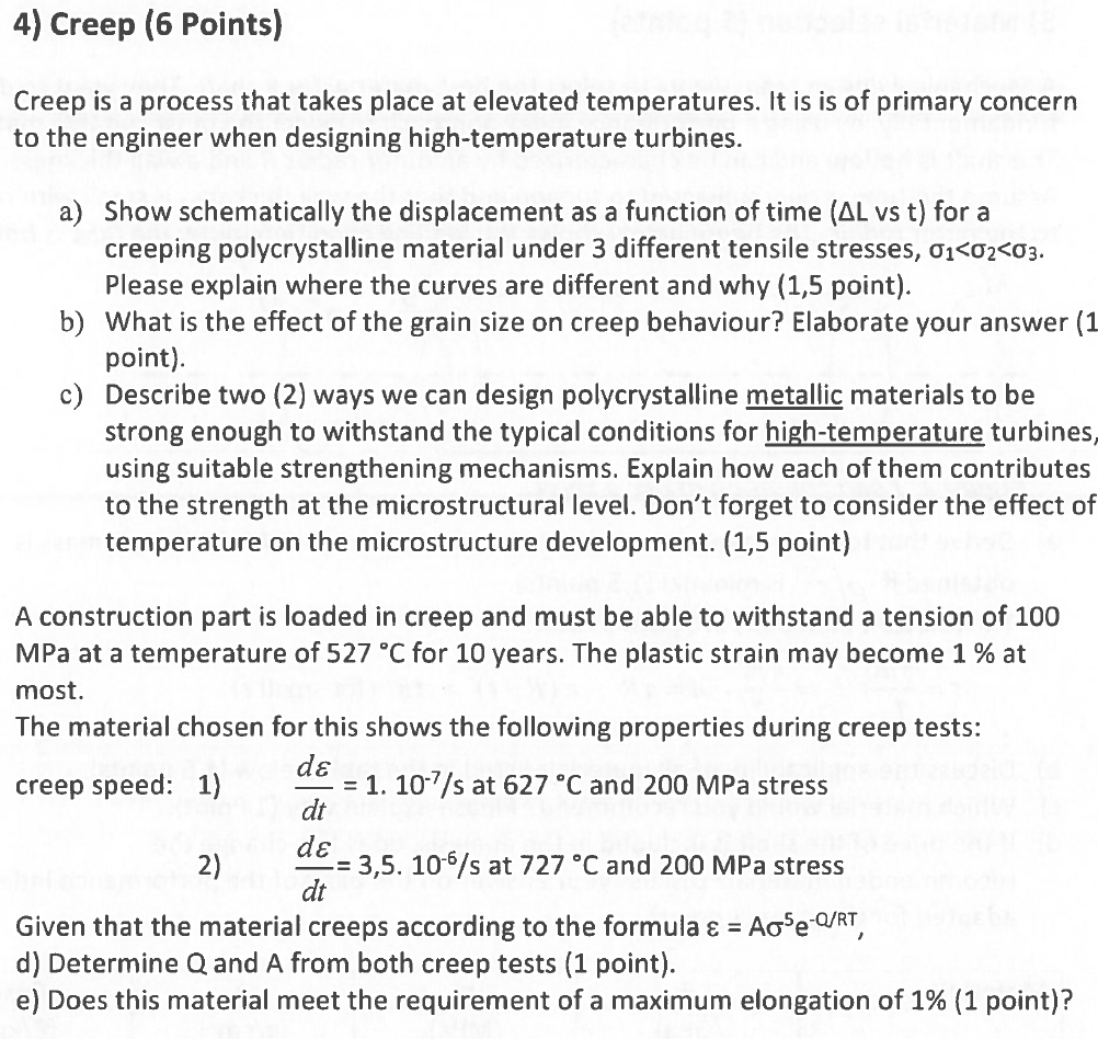 4 Creep 6 Points Creep Is A Process That Takes Place At Elevated Temperatures It Is Is Of Primary Concern To The Eng 1