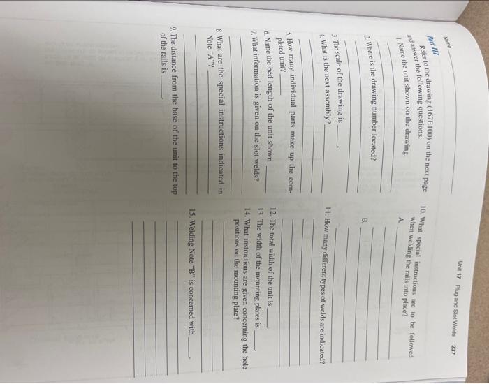 Name Part Iii Refer To The Drawing 167e100 On The Next Page And Answer The Following Questions 1 Name The Unit Shown 1