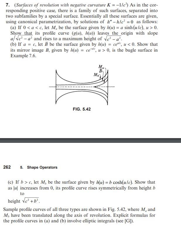 7 Surfaces Of Revolution With Negative Curvature K 1 C As In The Cor Responding Positive Case There Is A Family 1