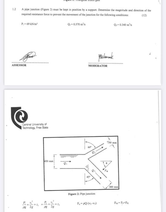 1 2 A Pipe Junction Figure 2 Must Be Kept In Position By A Support Determine The Magnitude And Direction Of The Requi 1