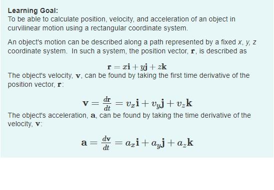Learning Goal To Be Able To Calculate Position Velocity And Acceleration Of An Object In Curvilinear Motion Using A R 1
