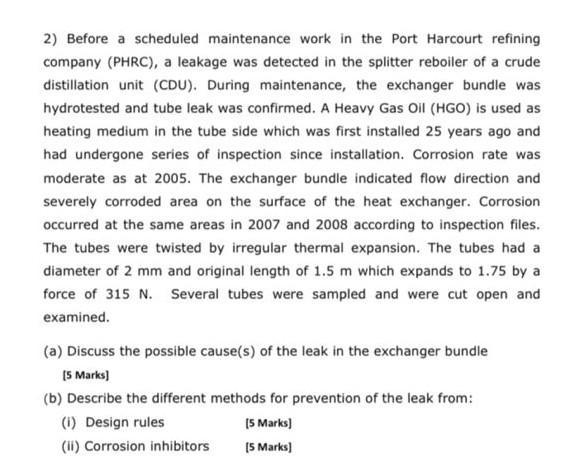 2 Before A Scheduled Maintenance Work In The Port Harcourt Refining Company Phrc A Leakage Was Detected In The Split 1