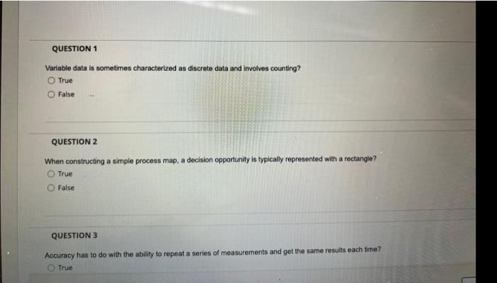 Question 1 Variable Data Is Sometimes Characterized As Discrete Data And Involves Counting True False Question 2 When C 1