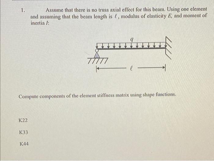 1 K22 K33 Assume That There Is No Truss Axial Effect For This Beam Using One Element And Assuming That The Beam Length 1