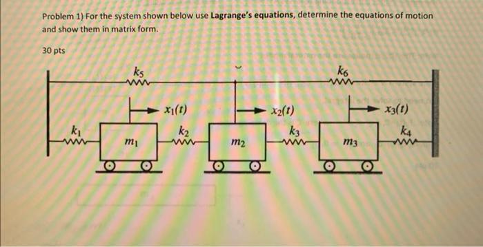 Problem 1 For The System Shown Below Use Lagrange S Equations Determine The Equations Of Motion And Show Them In Matri 1