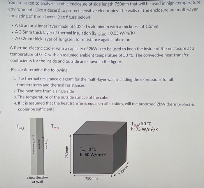 You Are Asked To Analyze A Cubic Enclosure Of Side Length 750mm That Will Be Used In High Temperature Environments Like 1