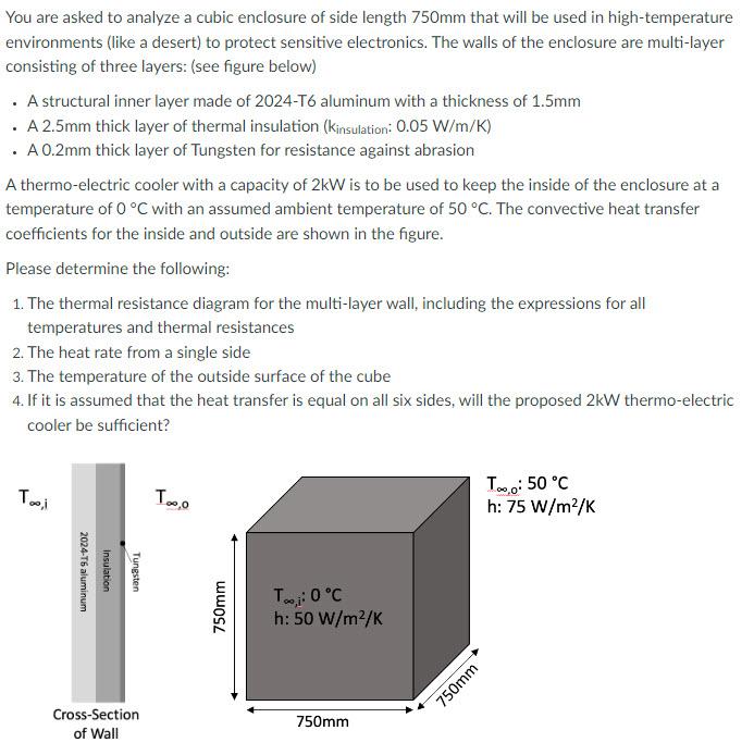You Are Asked To Analyze A Cubic Enclosure Of Side Length 750mm That Will Be Used In High Temperature Environments Like 1