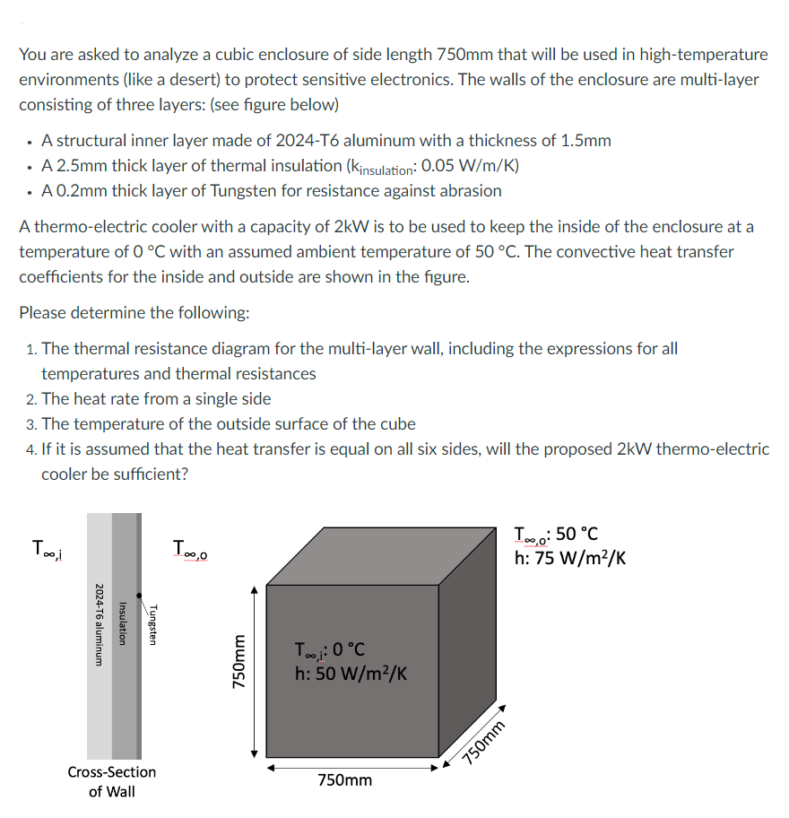 You Are Asked To Analyze A Cubic Enclosure Of Side Length 750mm That Will Be Used In High Temperature Environments Like 1
