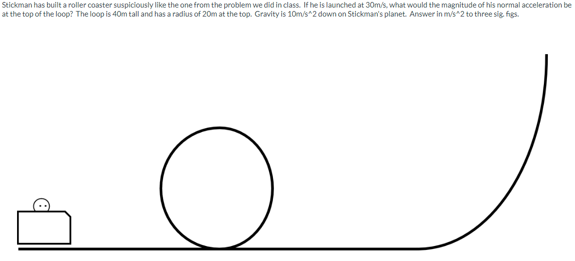 Stickman Has Built A Roller Coaster Suspiciously Like The One From The Problem We Did In Class If He Is Launched At 30 1