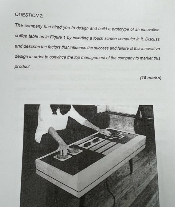 Question 2 The Company Has Hired You To Design And Build A Prototype Of An Innovative Coffee Table As In Figure 1 By In 1
