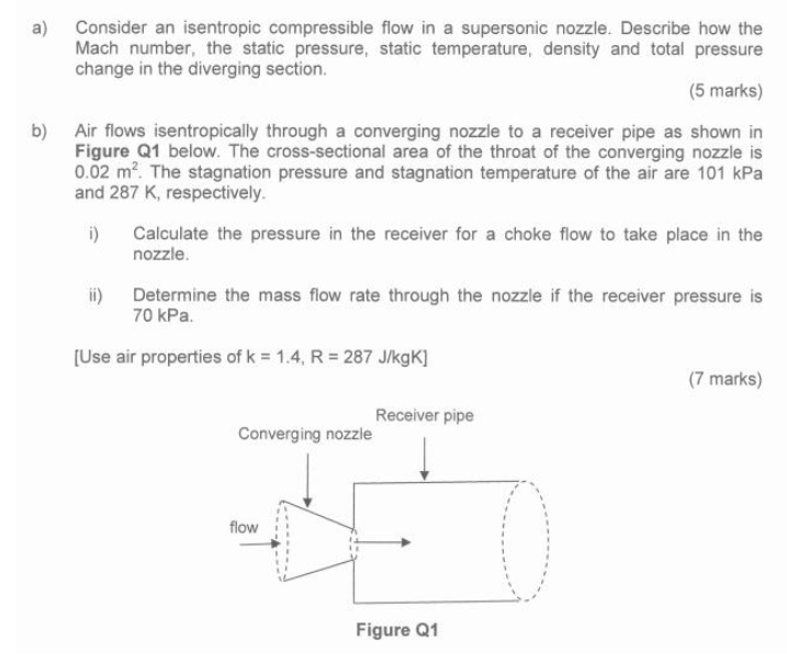 A Consider An Isentropic Compressible Flow In A Supersonic Nozzle Describe How The Mach Number The Static Pressure S 1
