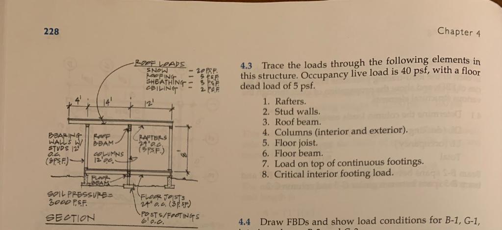 4 3 Trace The Loads Through The Following Elements In This Structure Occupancy Live Load Is 40 Psf With A Floor Dead L 1