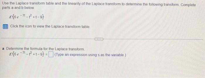 Use The Laplace Transform Table And The Linearity Of The Laplace Transform To Determine The Following Transform Complet 1