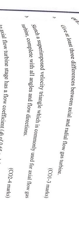 Give At Least Three Differences Between Axial And Radial Flow Gas Turbine Co1 3 Marks Sketch A Superimposed Velocity 1