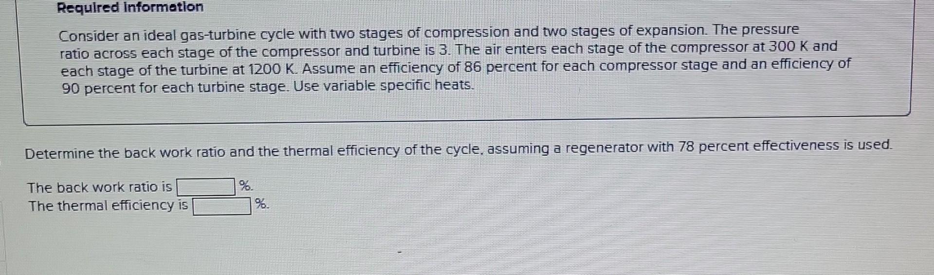 Required Informetion Consider An Ideal Gas Turbine Cycle With Two Stages Of Compression And Two Stages Of Expansion The 1