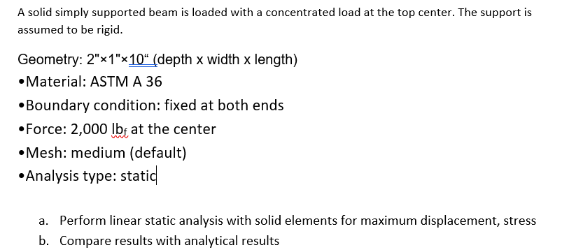 A Solid Simply Supported Beam Is Loaded With A Concentrated Load At The Top Center The Support Is Assumed To Be Rigid 1