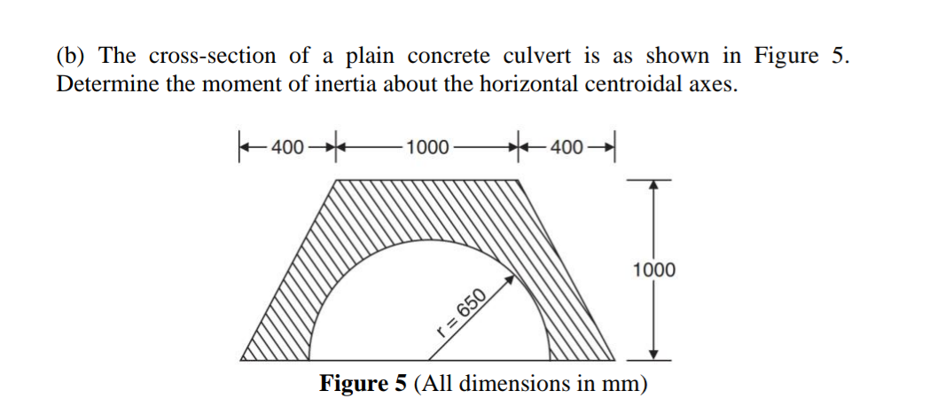 B The Cross Section Of A Plain Concrete Culvert Is As Shown In Figure 5 Determine The Moment Of Inertia About The Hor 1