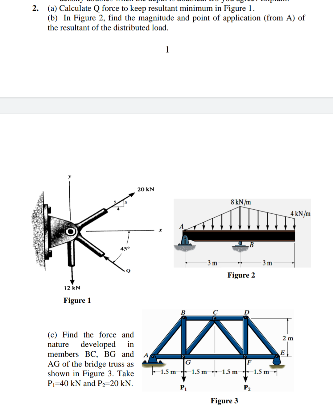 2 A Calculate Q Force To Keep Resultant Minimum In Figure 1 B In Figure 2 Find The Magnitude And Point Of Applica 1