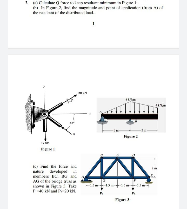 2 A Calculate Q Force To Keep Resultant Minimum In Figure 1 B In Figure 2 Find The Magnitude And Point Of Applica 1