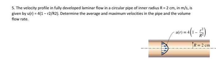 5 The Velocity Profile In Fully Developed Laminar Flow In A Circular Pipe Of Inner Radius R 2 Cm In M S Is Given By 1