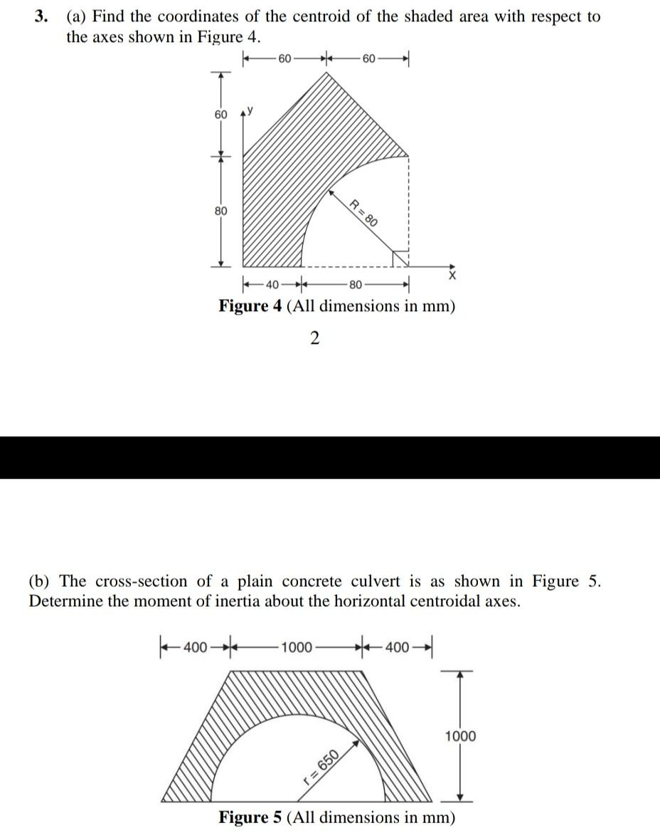3 A Find The Coordinates Of The Centroid Of The Shaded Area With Respect To The Axes Shown In Figure 4 2 B The Cr 1