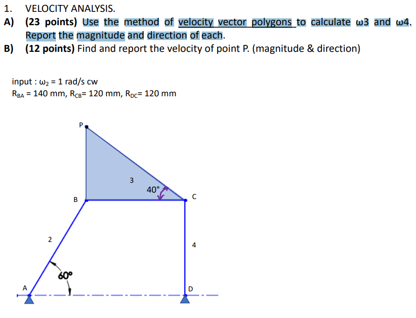 1 Velocity Analysis A 23 Points Use The Method Of Velocity Vector Polygons To Calculate W3 And W4 Report The Magni 1