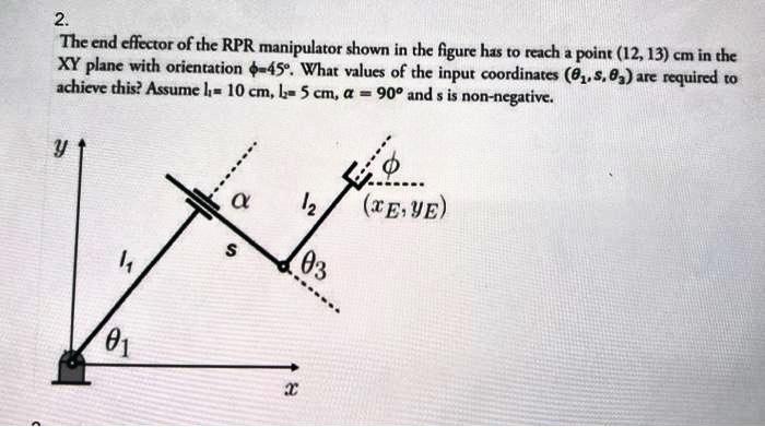 2 The End Effector Of The Rpr Manipulator Shown In The Figure Has To Reach A Point 12 13 Cm In The Xy Plane With Ori 1