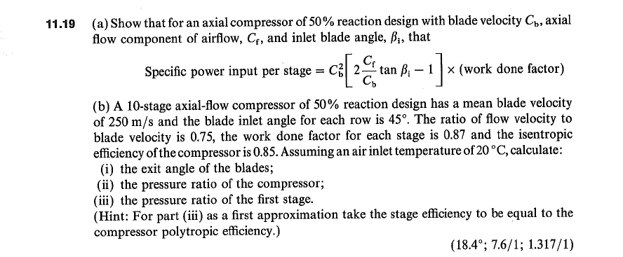 A Show That For An Axial Compressor Of 50 Reaction Design With Blade Velocity Cb Axial Flow Component Of Airflow C 1