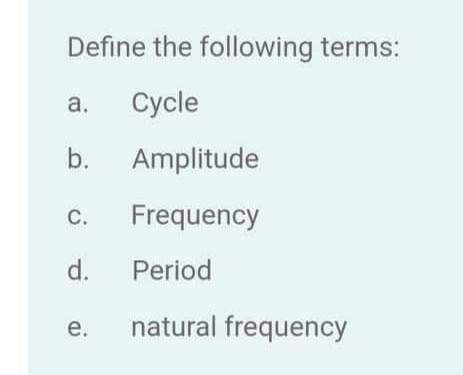 Define The Following Terms A Cycle B Amplitude C Frequency D Period E Natural Frequency 1