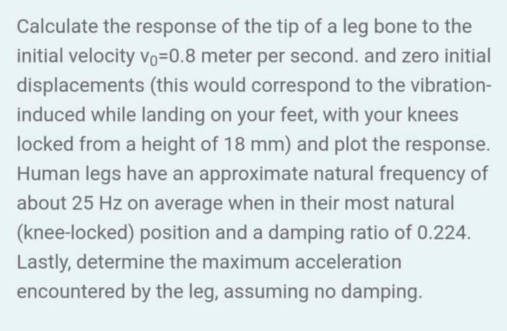 Calculate The Response Of The Tip Of A Leg Bone To The Initial Velocity V0 0 8 Meter Per Second And Zero Initial Displ 1