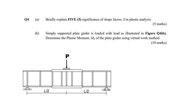 Q4 A B Briefly Explain Five 5 Significance Of Shape Factor S In Plastic Analysis 5 Marks Simply Supported Plat 1