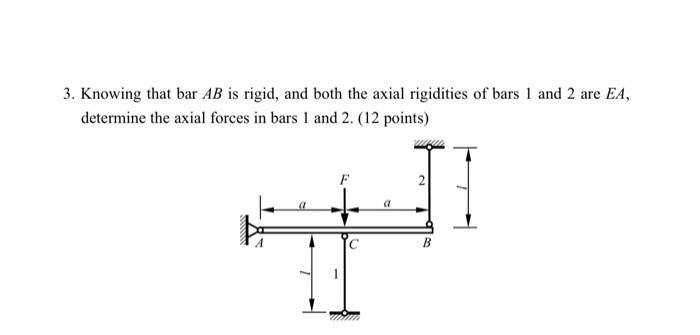 3 Knowing That Bar Ab Is Rigid And Both The Axial Rigidities Of Bars 1 And 2 Are Ea Determine The Axial Forces In Bar 1