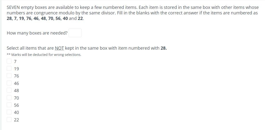 Seven Empty Boxes Are Available To Keep A Few Numbered Items Each Item Is Stored In The Same Box With Other Items Whose 1