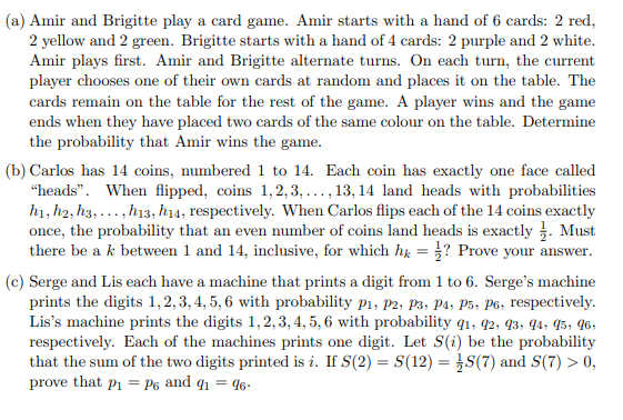 A Amir And Brigitte Play A Card Game Amir Starts With A Hand Of 6 Cards 2 Red 2 Yellow And 2 Green Brigitte Starts 1
