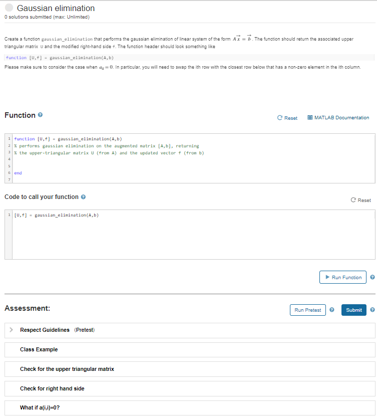 Gaussian Elimination O Solutions Submitted Max Unlimited Create A Function Gaussian Elimination That Performs The Gau 1