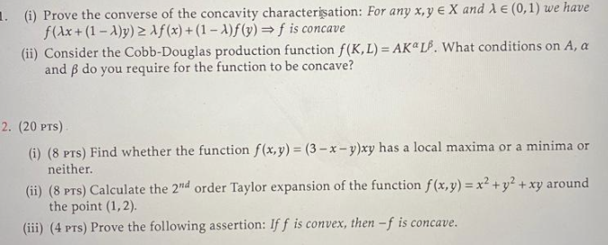 1 I Prove The Converse Of The Concavity Characterisation For Any X Y E X And 1 0 1 We Have F 4x 1 1 Y 2 1f 1