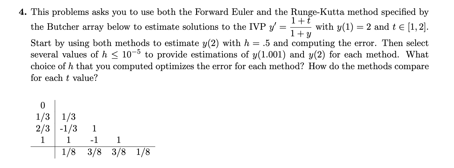 1 Y 4 This Problems Asks You To Use Both The Forward Euler And The Runge Kutta Method Specified By 1 T The Butcher 1