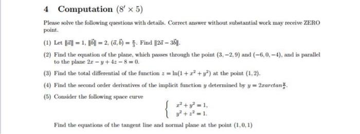 4 Computation 8 X 5 Please Solve The Following Questions With Details Correct Answer Without Substantial Work May Re 1