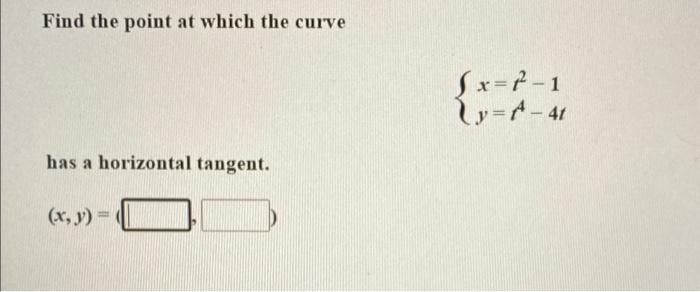 Find The Point At Which The Curve Sx 1 1 Vy A 41 Has A Horizontal Tangent X Y 1