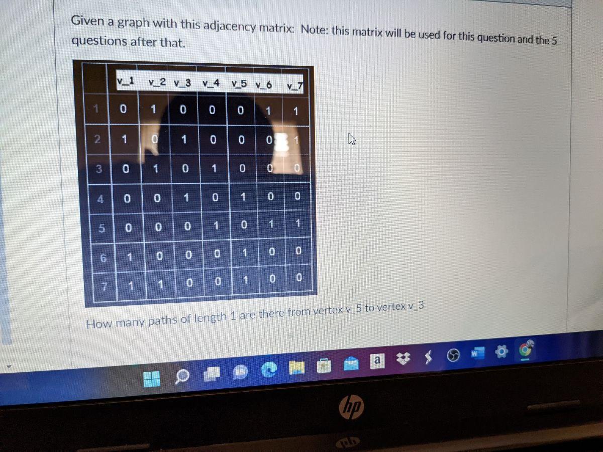 1 How Many Paths Of Length 1 Are There From Vertex V5 To Vertex V3 2 How Many Paths Of Length 1 Are There From Vertex V6 1