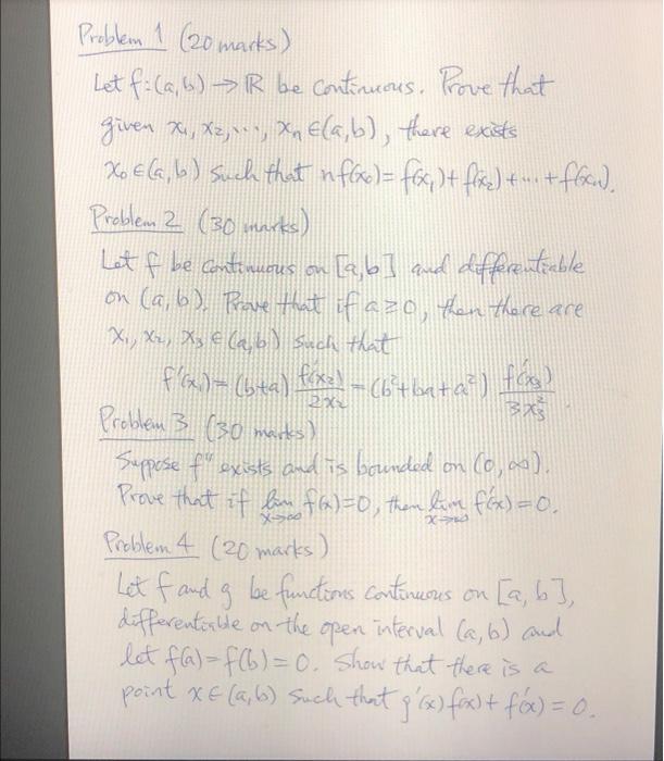 Problem 1 20 Marks Let F A B R Be Continuous Prove That Given X Xz X Xn Ela B There Exists X E A B Such Tha 1