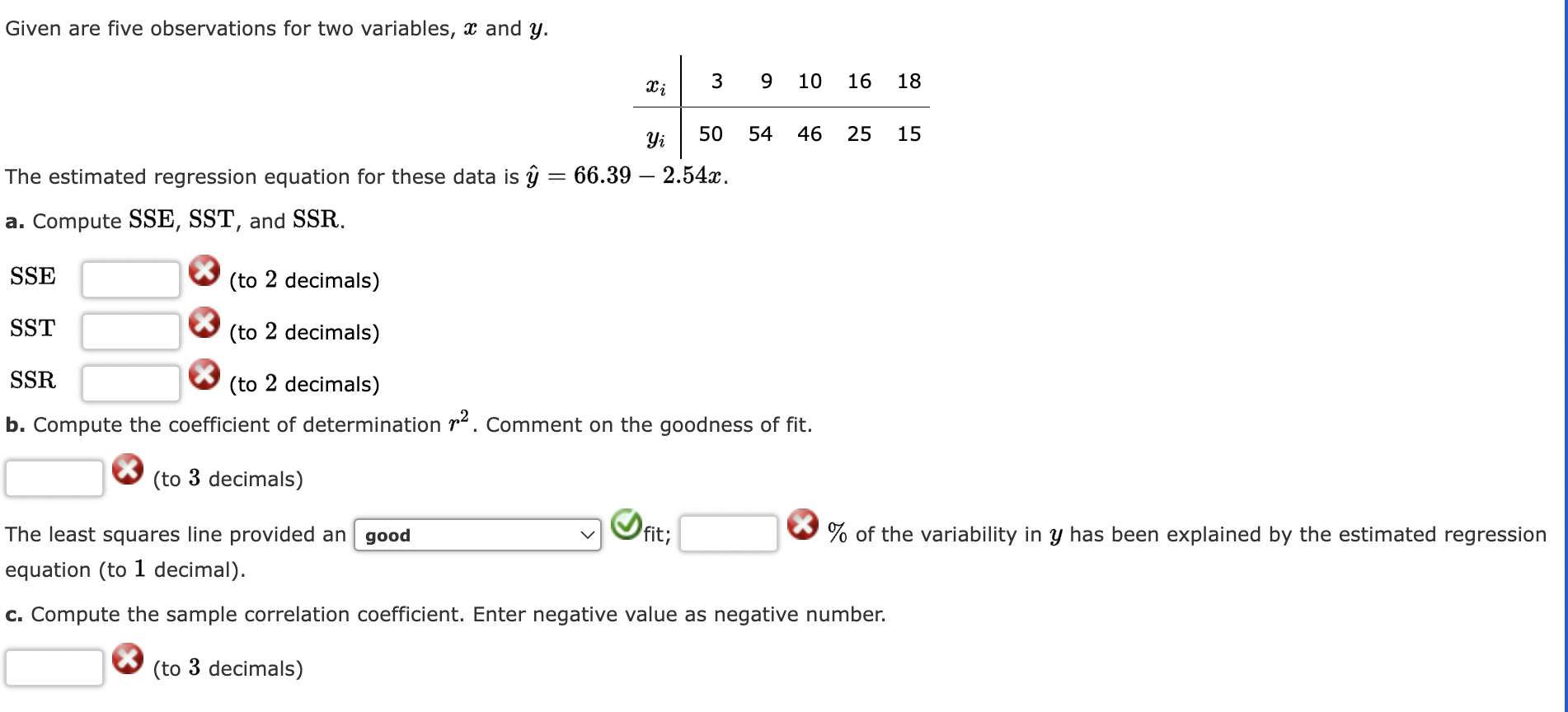 Given Are Five Observations For Two Variables X And Y Xi 3 9 10 16 18 54 46 25 15 Yi 50 The Estimated Regression Equ 1