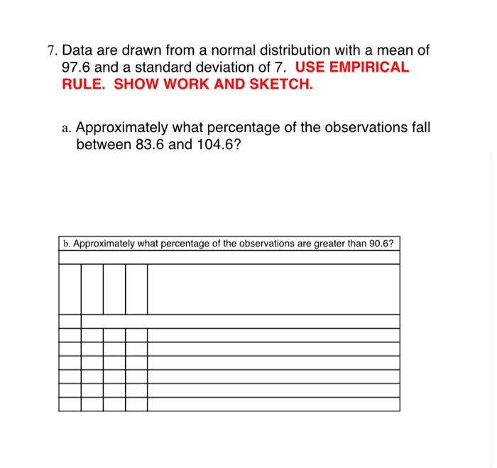 7 Data Are Drawn From A Normal Distribution With A Mean Of 97 6 And A Standard Deviation Of 7 Use Empirical Rule Show 1