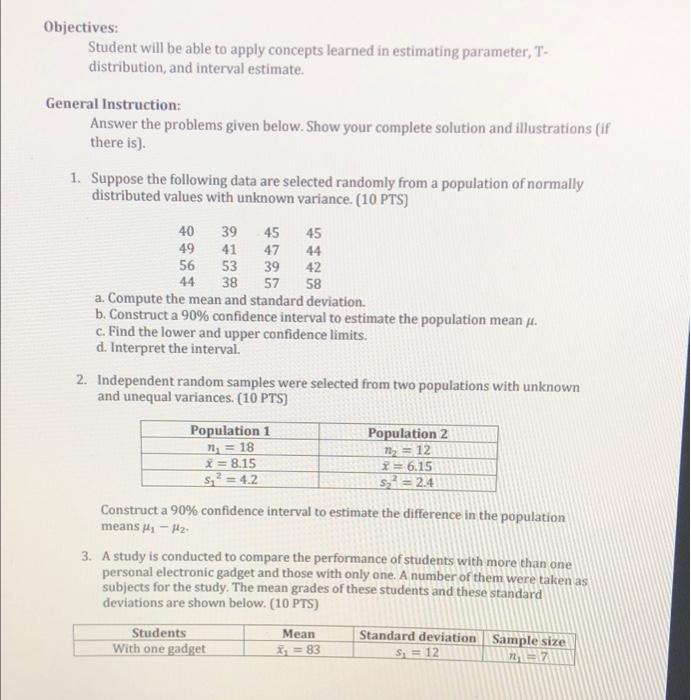 Objectives Student Will Be Able To Apply Concepts Learned In Estimating Parameter T Distribution And Interval Estima 1