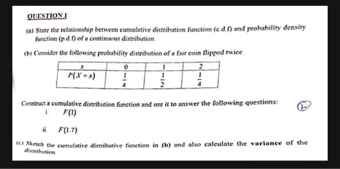 Question A State The Relationship Between Cumulative Distribution Function C D And Probability Density Function Pd 1