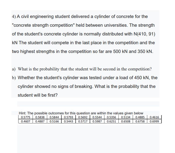 4 A Civil Engineering Student Delivered A Cylinder Of Concrete For The Concrete Strength Competition Held Between Uni 1