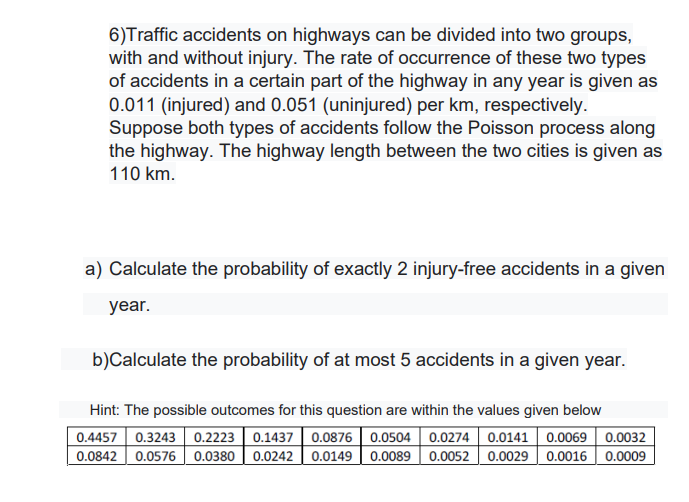 6 Traffic Accidents On Highways Can Be Divided Into Two Groups With And Without Injury The Rate Of Occurrence Of These 1
